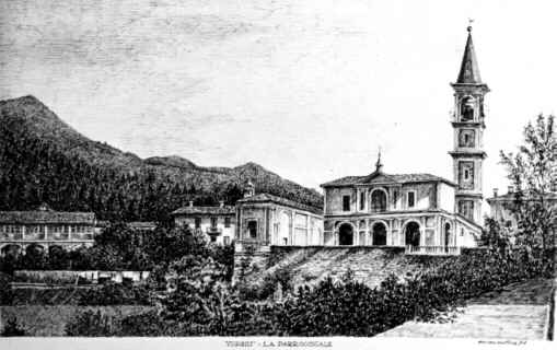 La Chiesa Parrocchiale in un disegno a china del 1974 di Enrico Molina